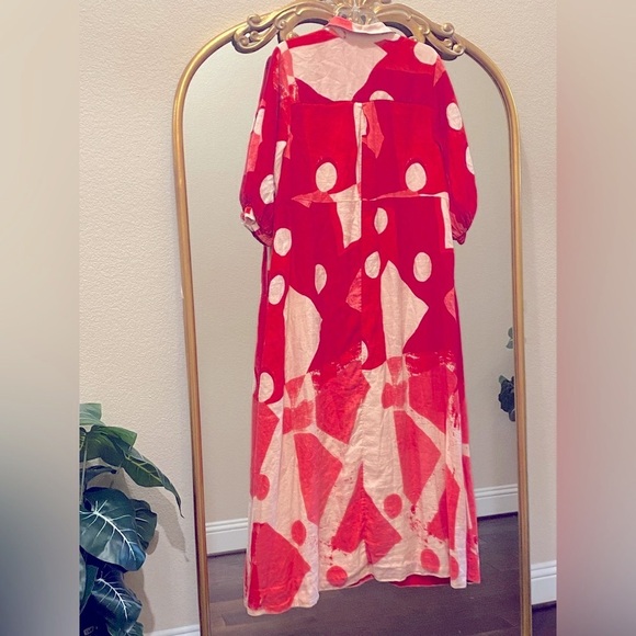 Anthropologie Maeve Linen Red and Cream Patterned Shirt Dress Size S - Picture 10 of 15